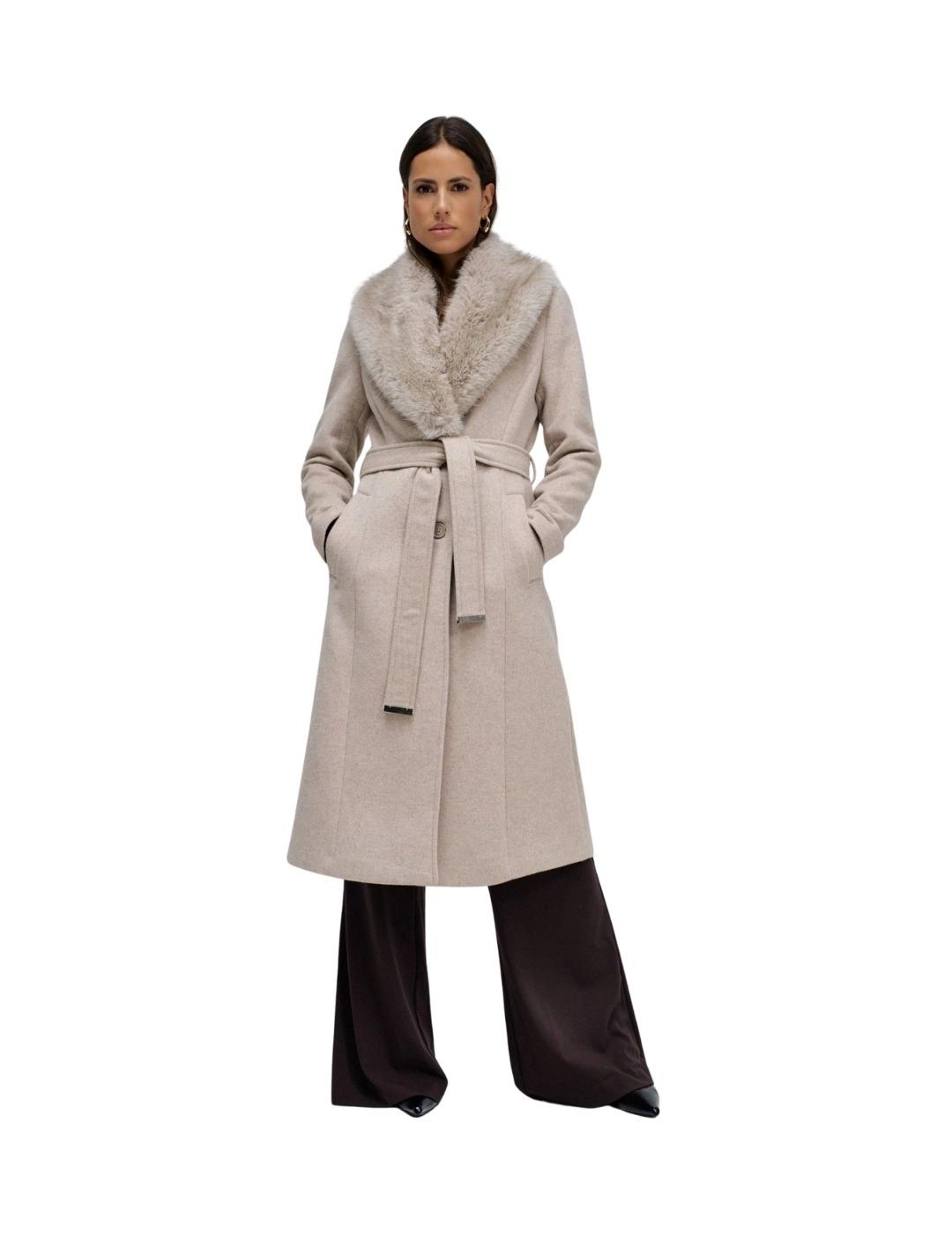 Salsa Abrigo de paño Grace largo con pelo Beige