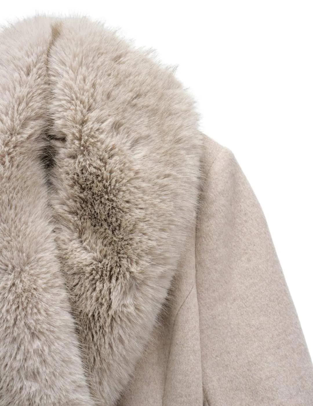 Salsa Abrigo de paño Grace largo con pelo Beige