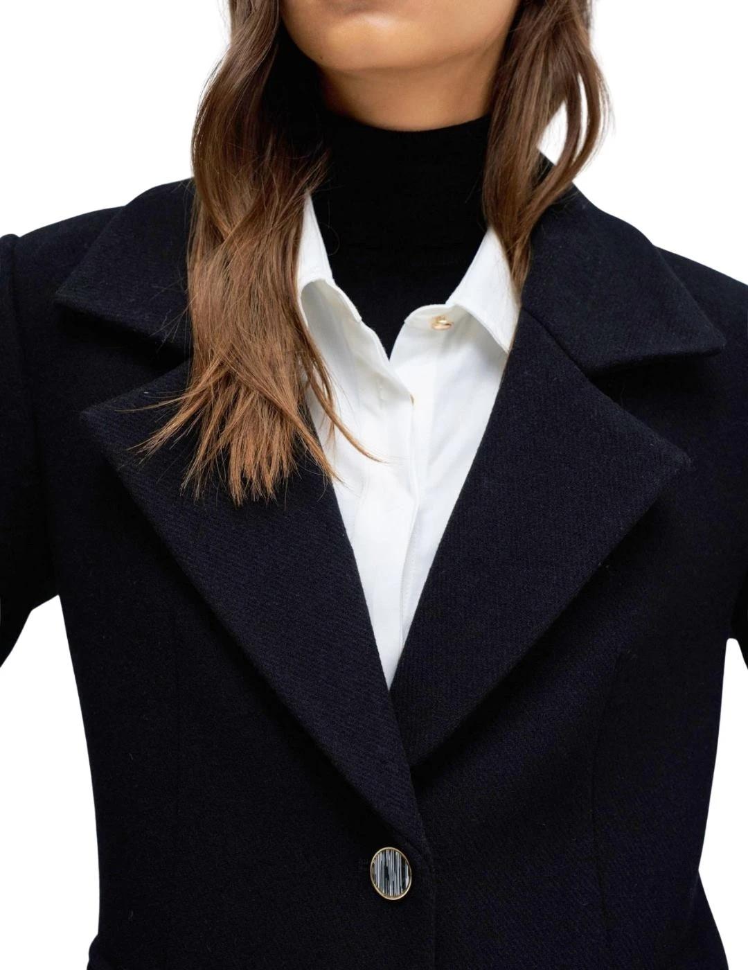 Salsa Abrigo de paño con cuello de pelo Negro