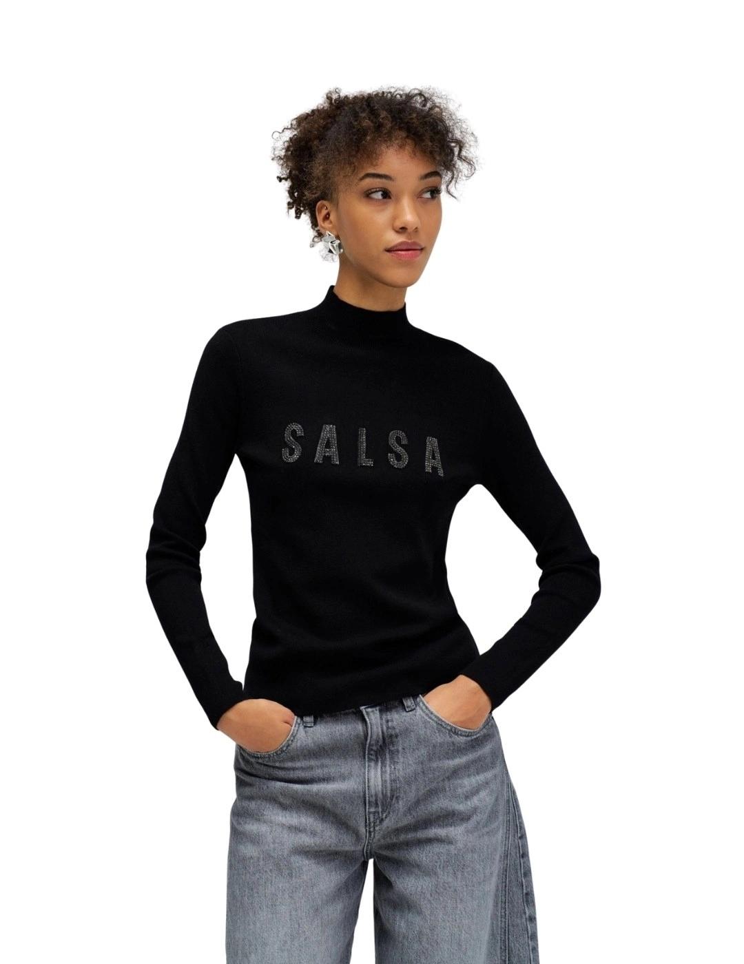 Salsa Jersey de punto acanalado con logo Negro