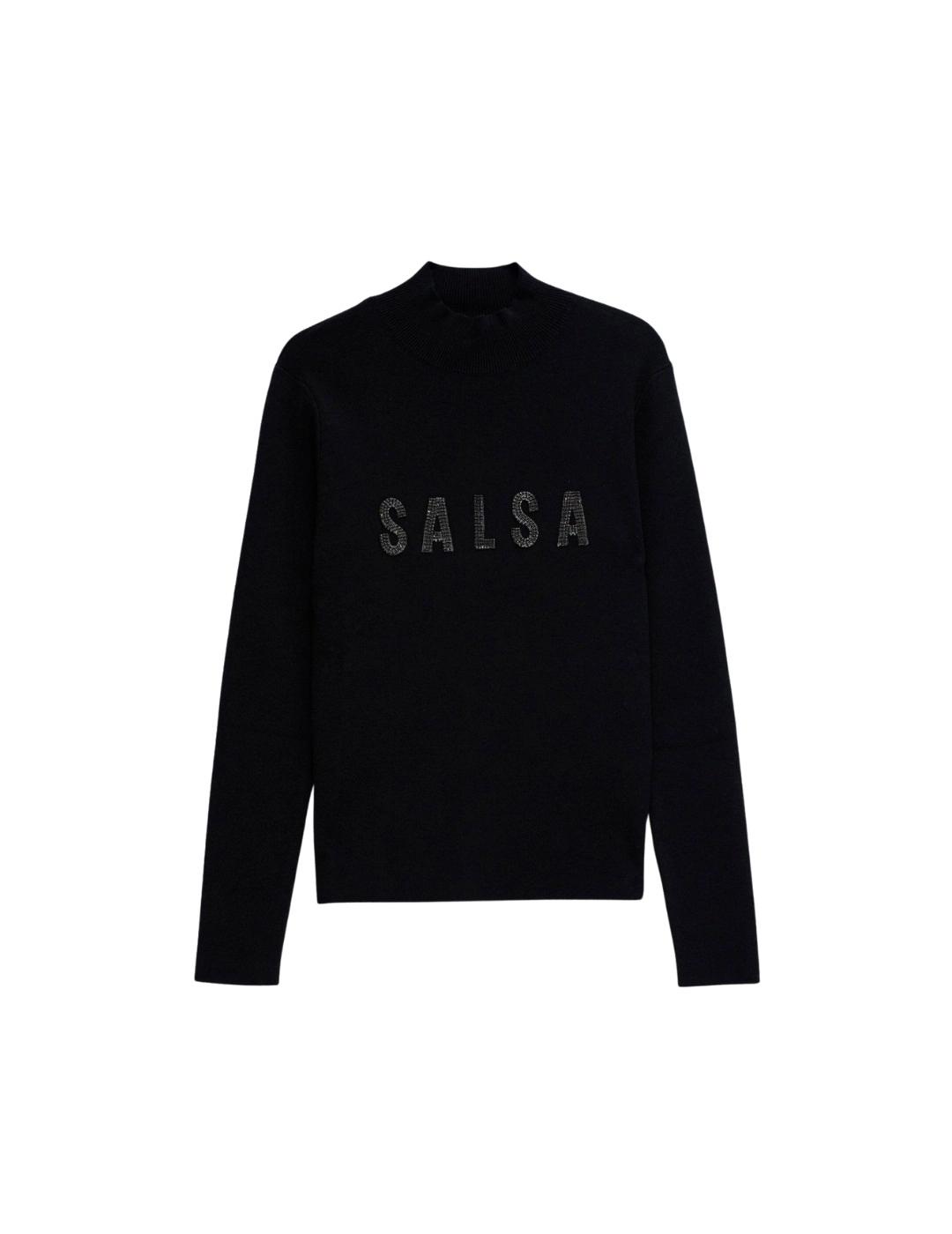 Salsa Jersey de punto acanalado con logo Negro