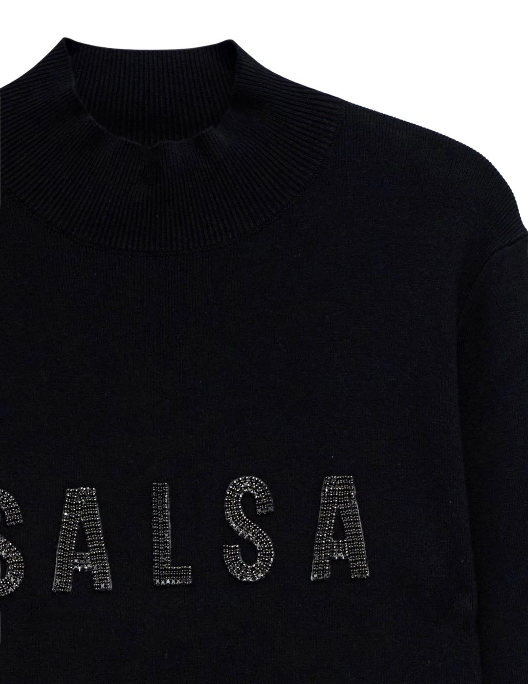 Salsa Jersey de punto acanalado con logo Negro