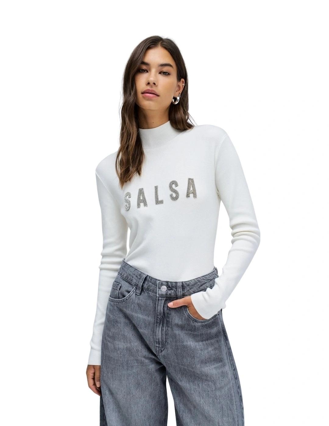 Salsa Jersey de punto acanalado con logo Blanco