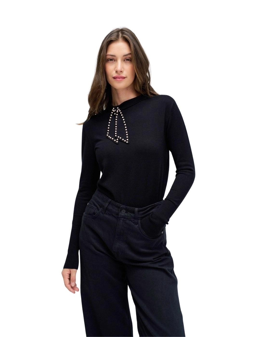 Salsa Jersey de punto con lazo Negro