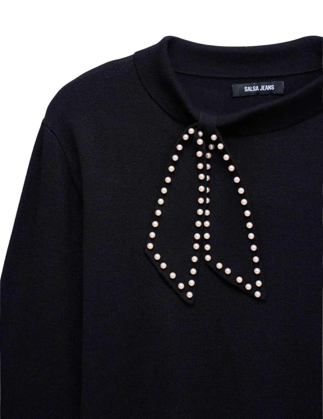 Salsa Jersey de punto con lazo Negro