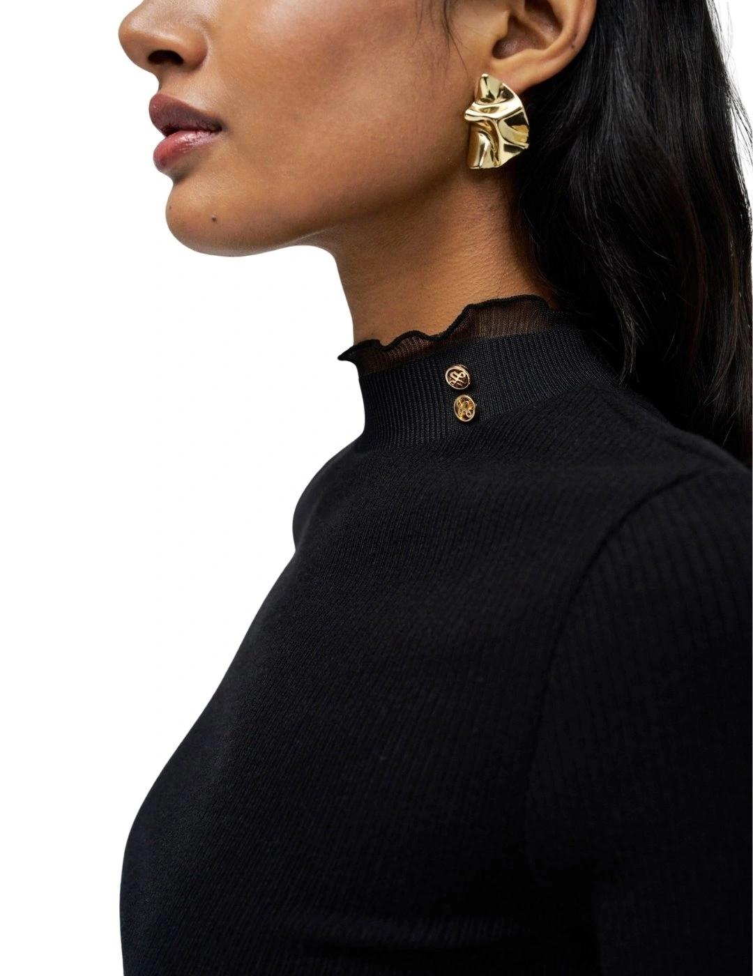 Salsa Jersey de punto con cuello de tul Negro