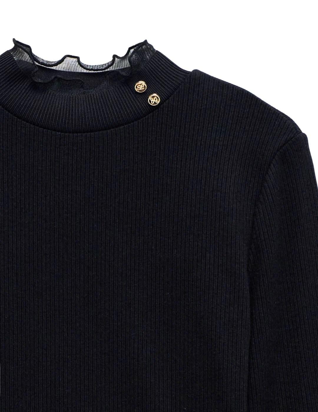 Salsa Jersey de punto con cuello de tul Negro