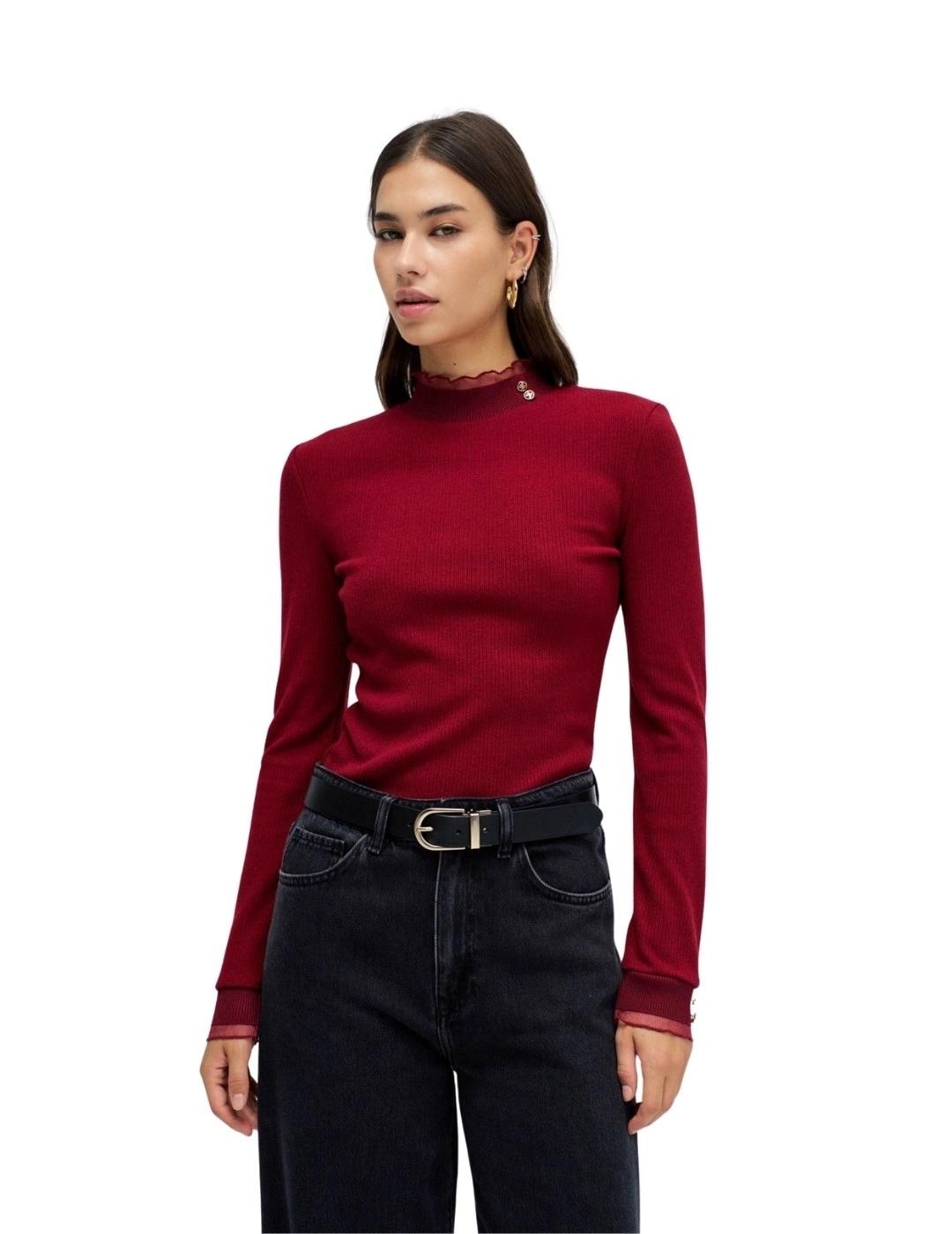 Salsa Jersey de punto con cuello de tul Rojo