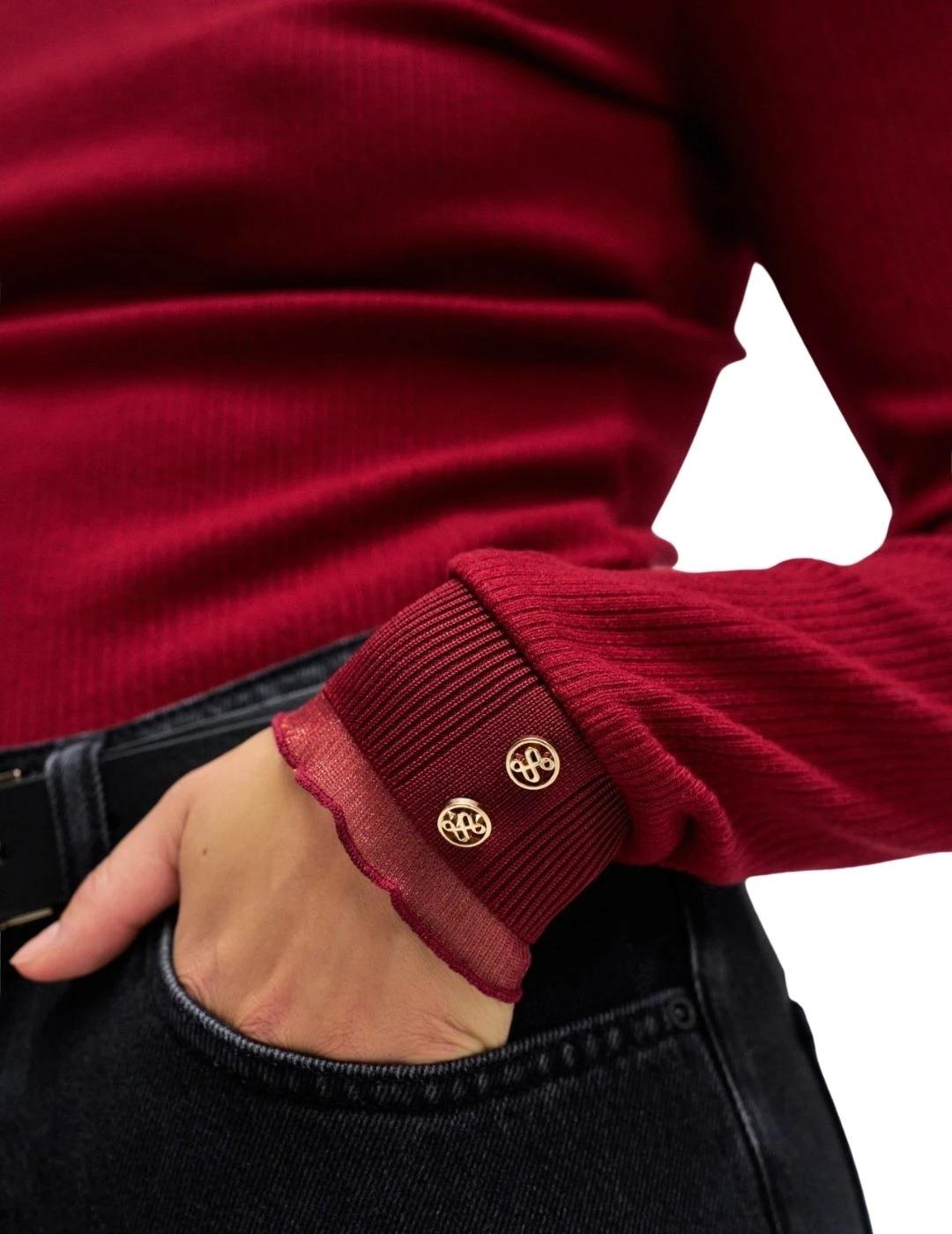 Salsa Jersey de punto con cuello de tul Rojo