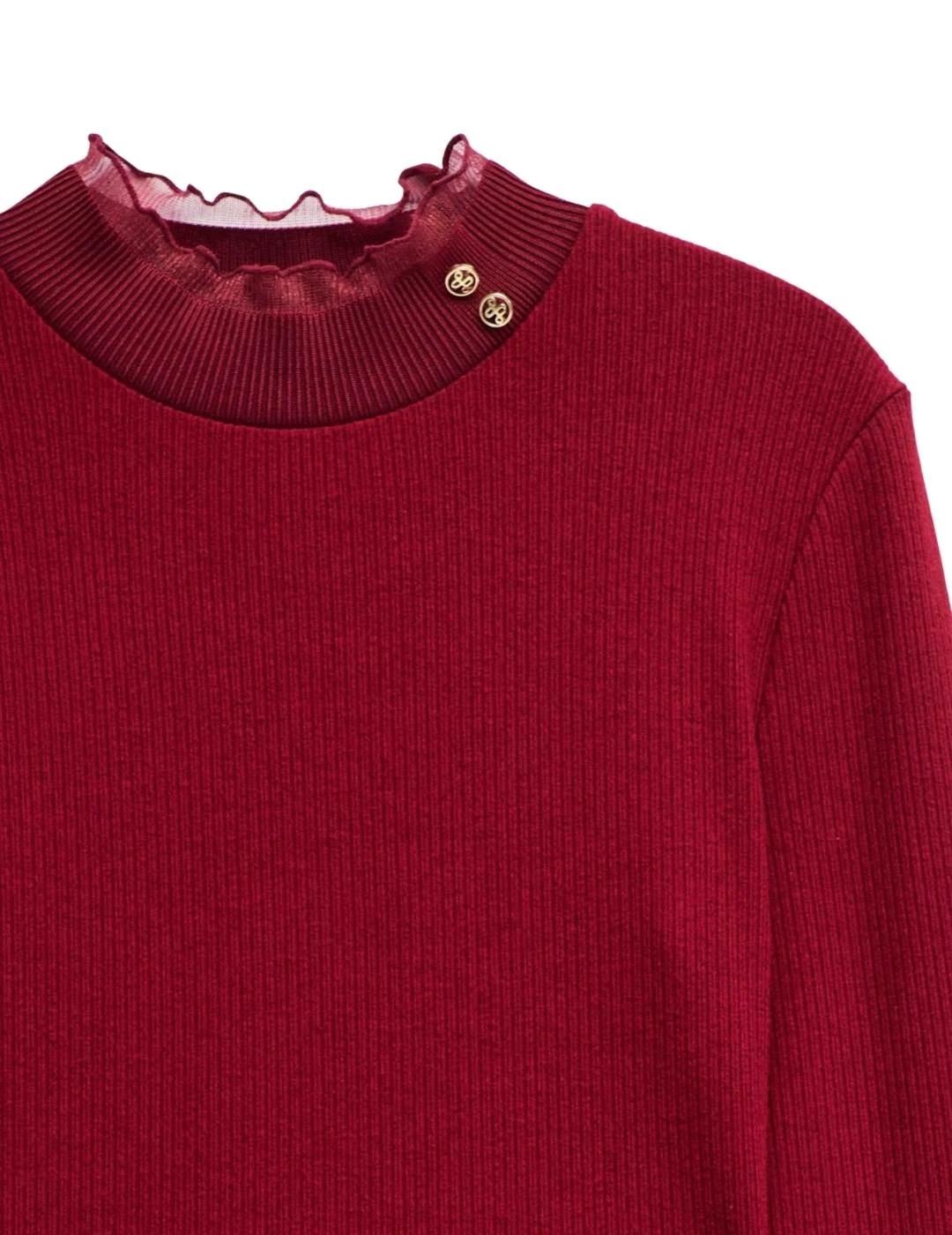 Salsa Jersey de punto con cuello de tul Rojo