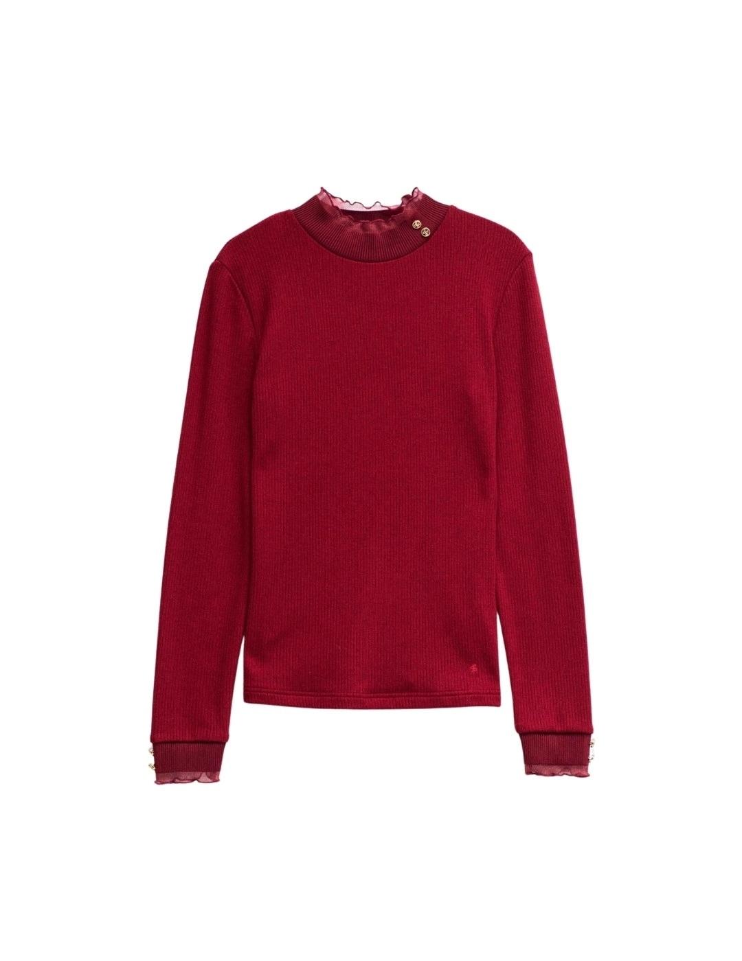 Salsa Jersey de punto con cuello de tul Rojo