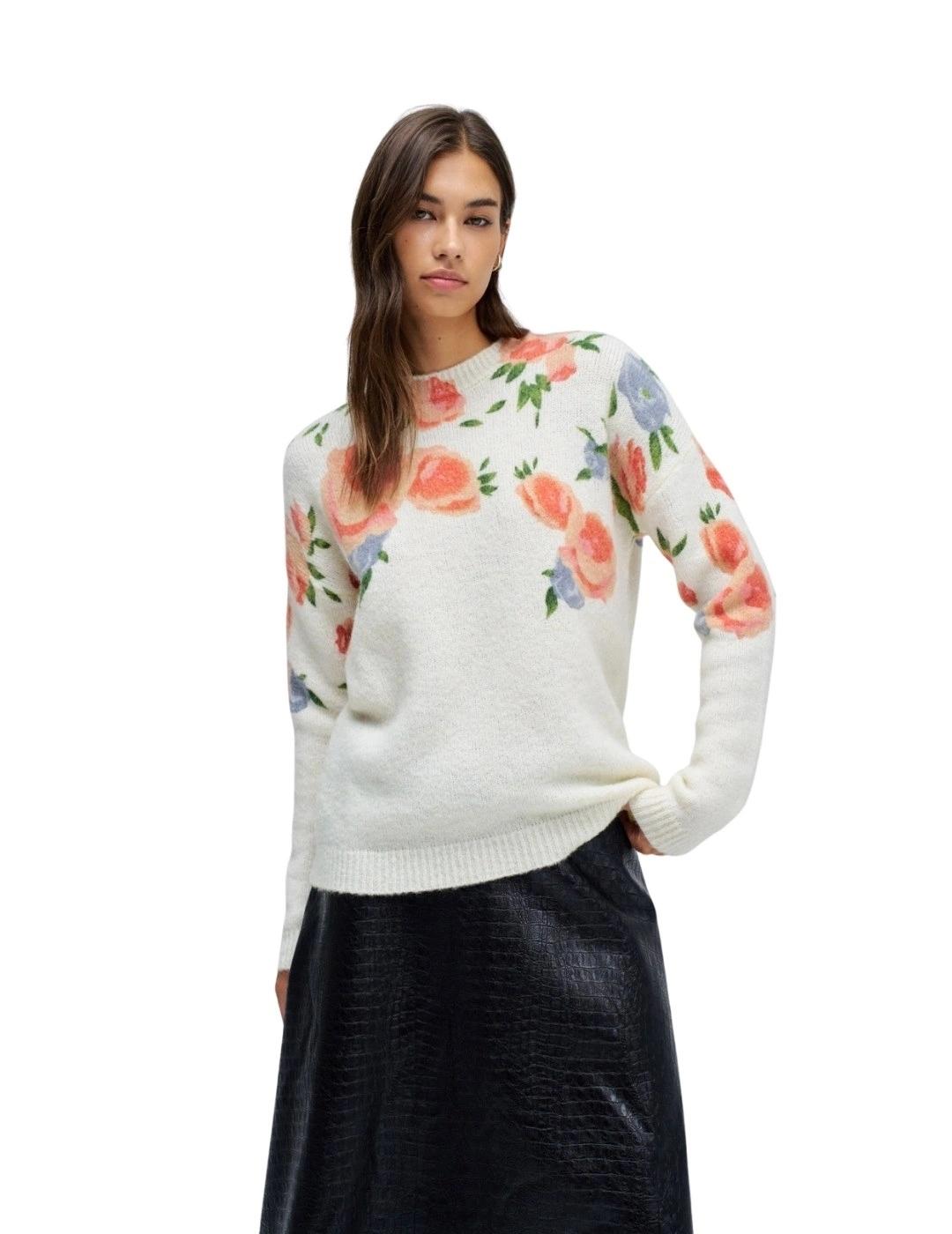 Salsa Jersey de lana estampado floral Blanco