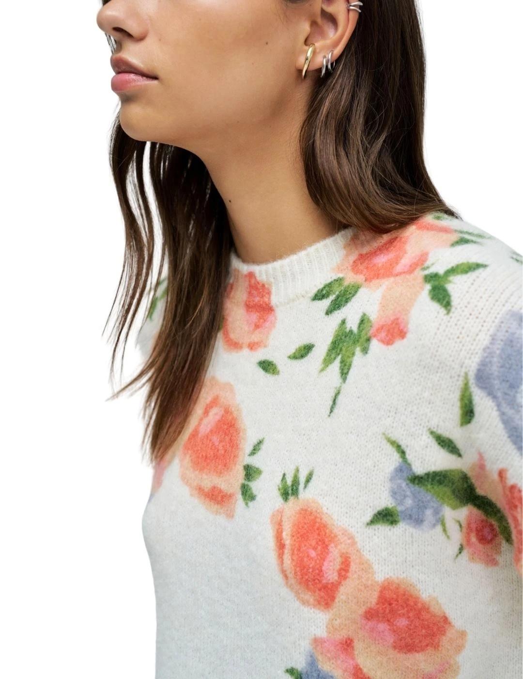 Salsa Jersey de lana estampado floral Blanco