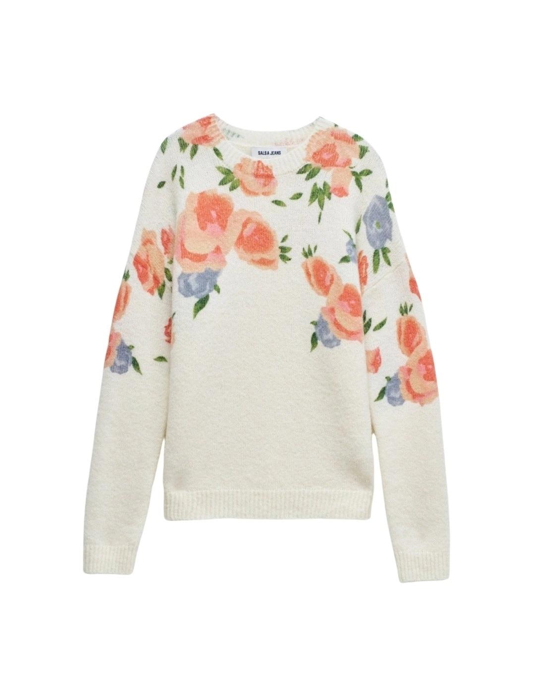 Salsa Jersey de lana estampado floral Blanco