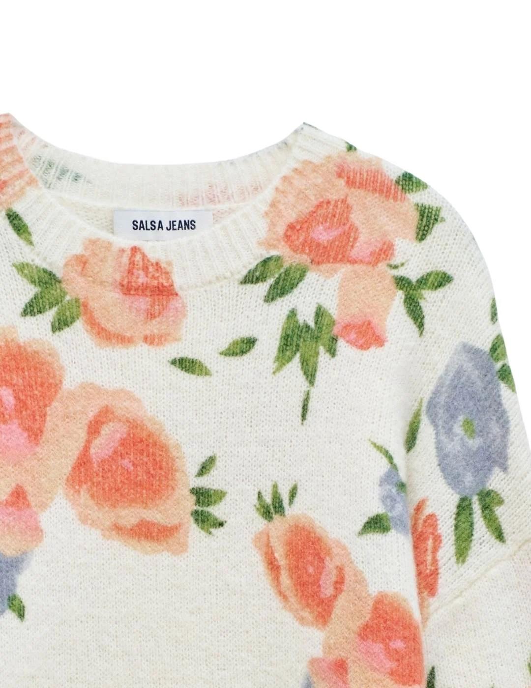 Salsa Jersey de lana estampado floral Blanco