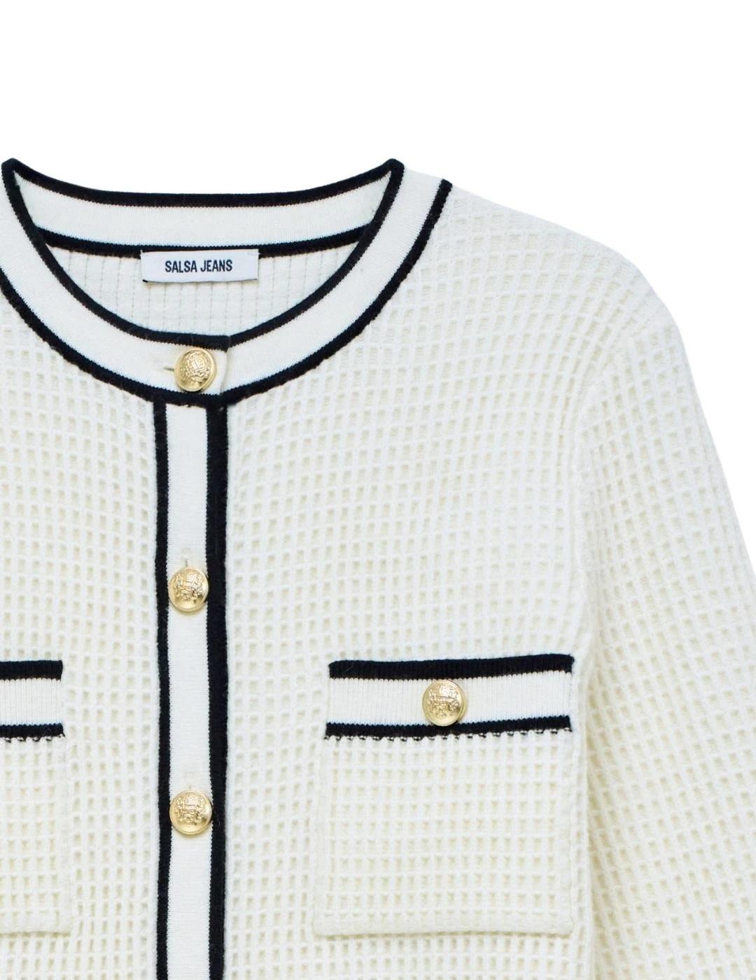 Salsa Cárdigan blanco con botones dorados