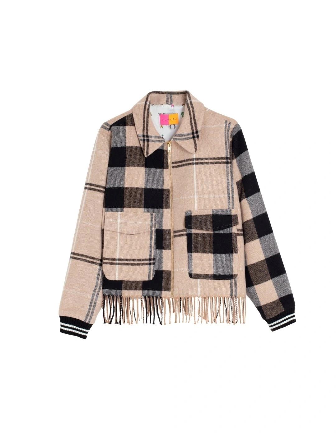 Vilagallo Chaqueta Bomber Cuadros Camel Flecos