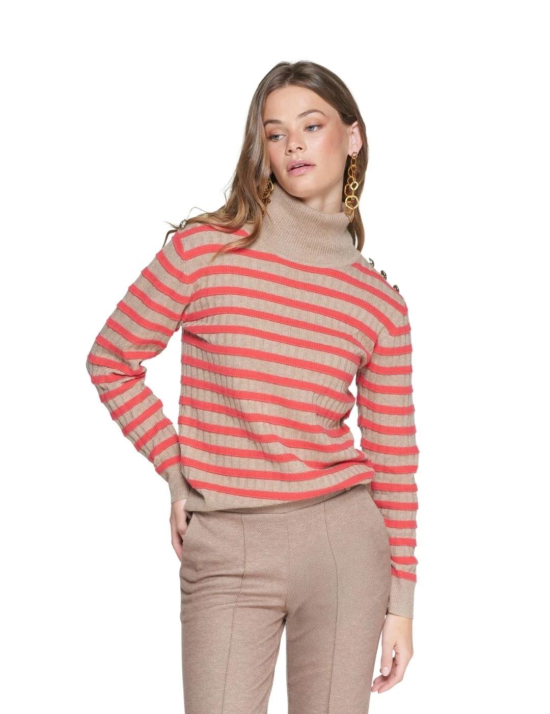 Vilagallo Jersey Cuello vuelto Botones Beige Rojo