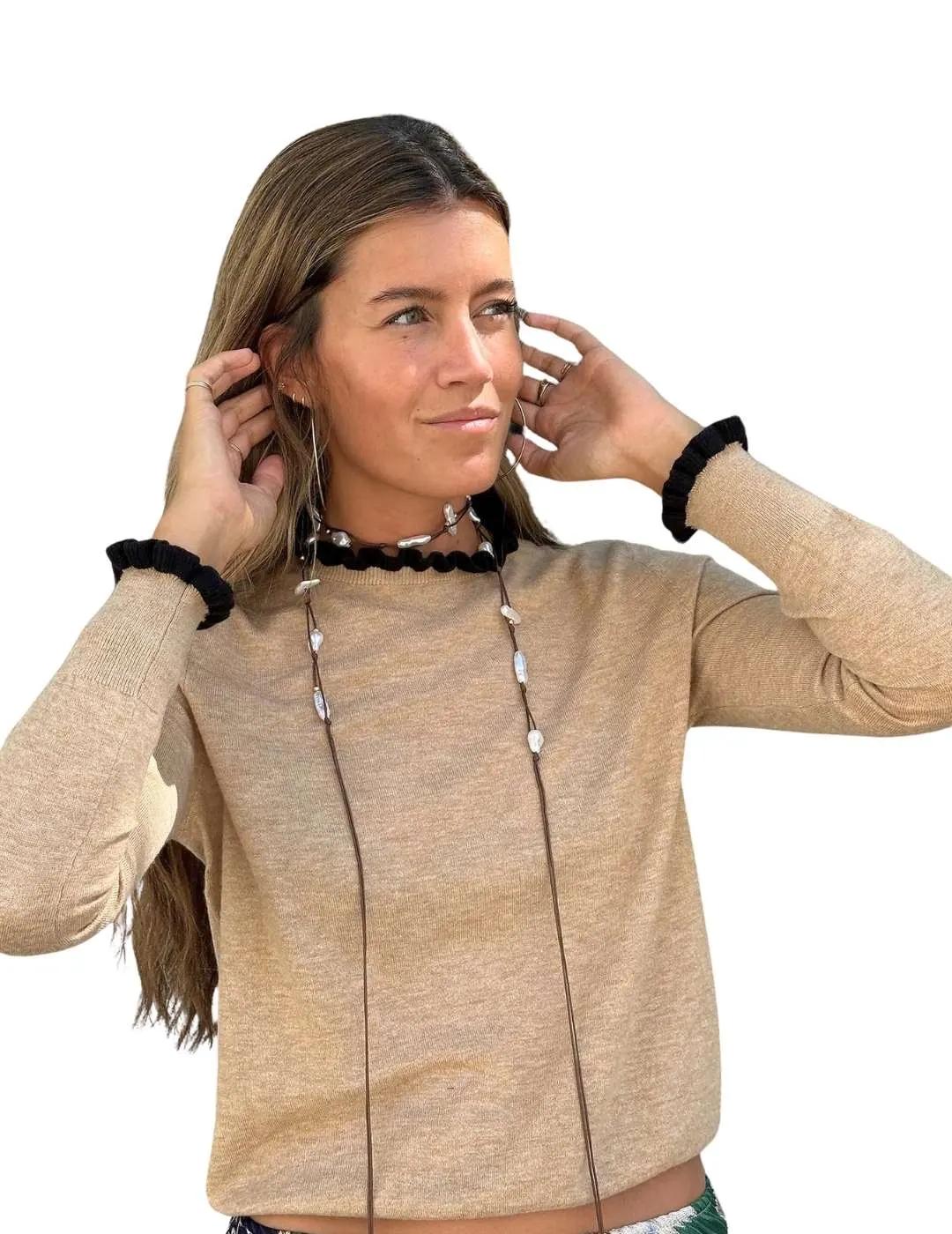 Vilagallo Jersey Volantes Beige y negro