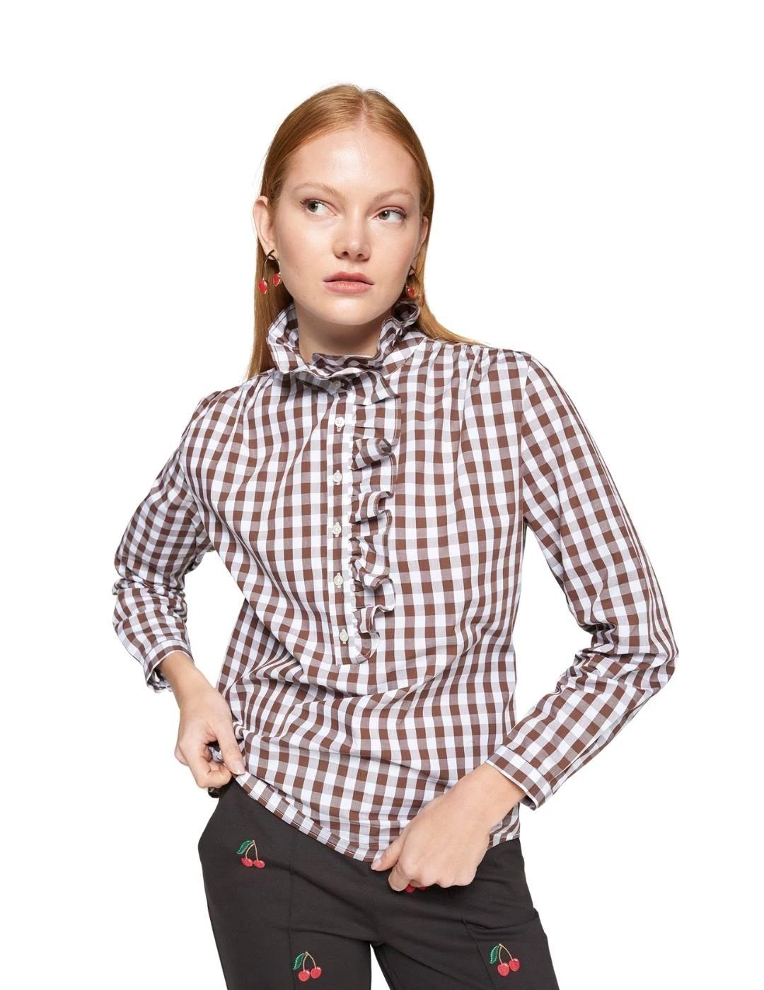 Vilagallo Camisa Volantes Vichy Marrón