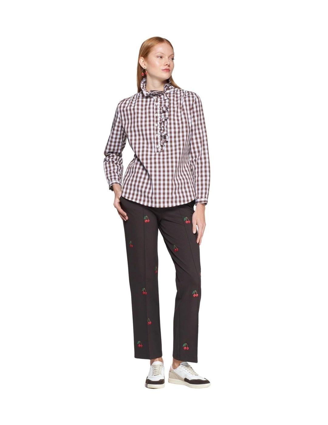 Vilagallo Camisa Volantes Vichy Marrón