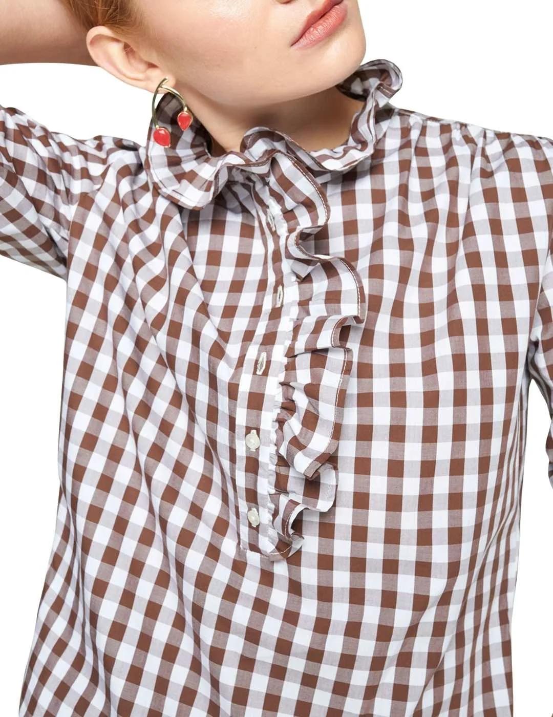 Vilagallo Camisa Volantes Vichy Marrón