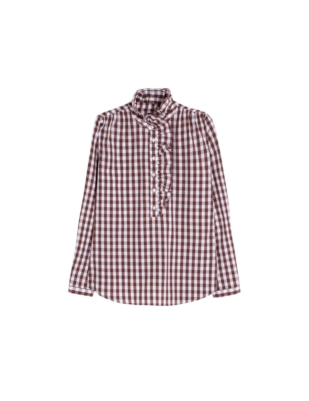 Vilagallo Camisa Volantes Vichy Marrón