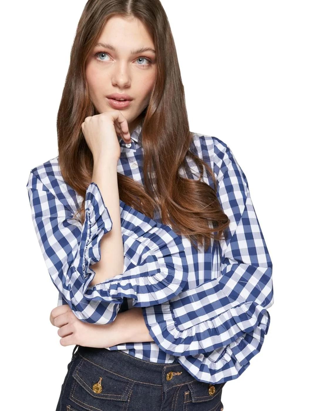 Vilagallo Camisa Volantes XL Vichy Azul marino