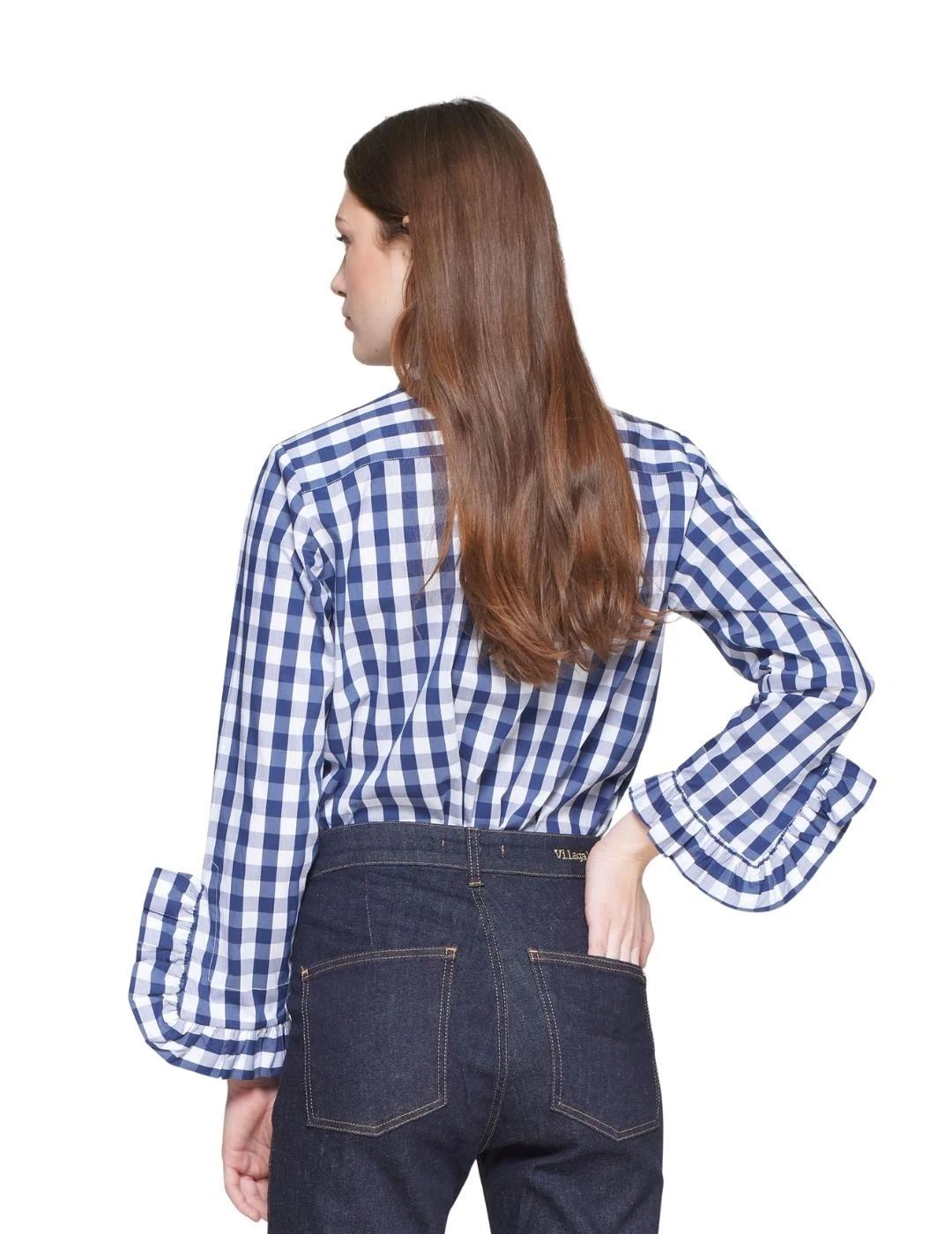 Vilagallo Camisa Volantes XL Vichy Azul marino