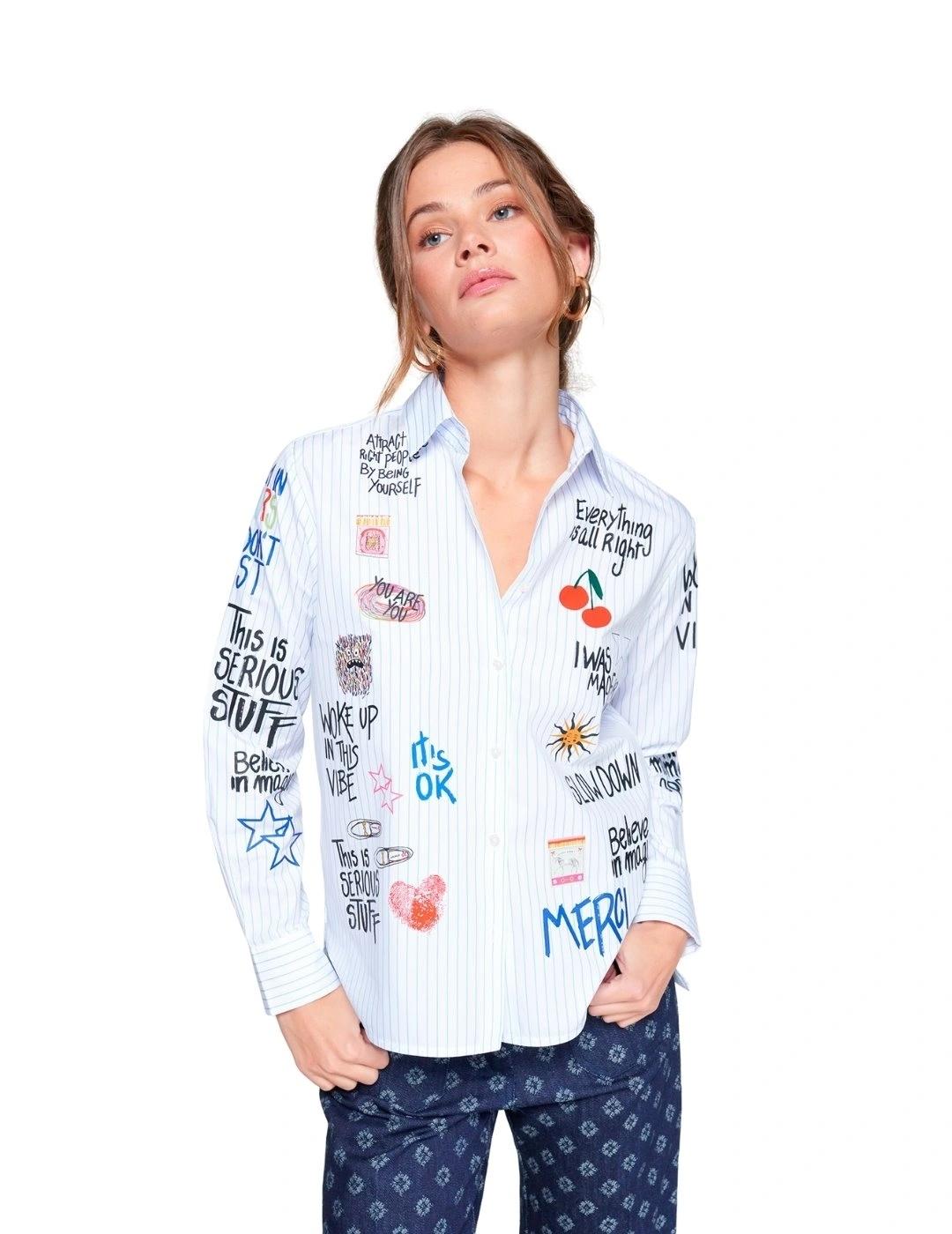 Vilagallo Camisa Isa Graffiti Blanco raya Azul cla