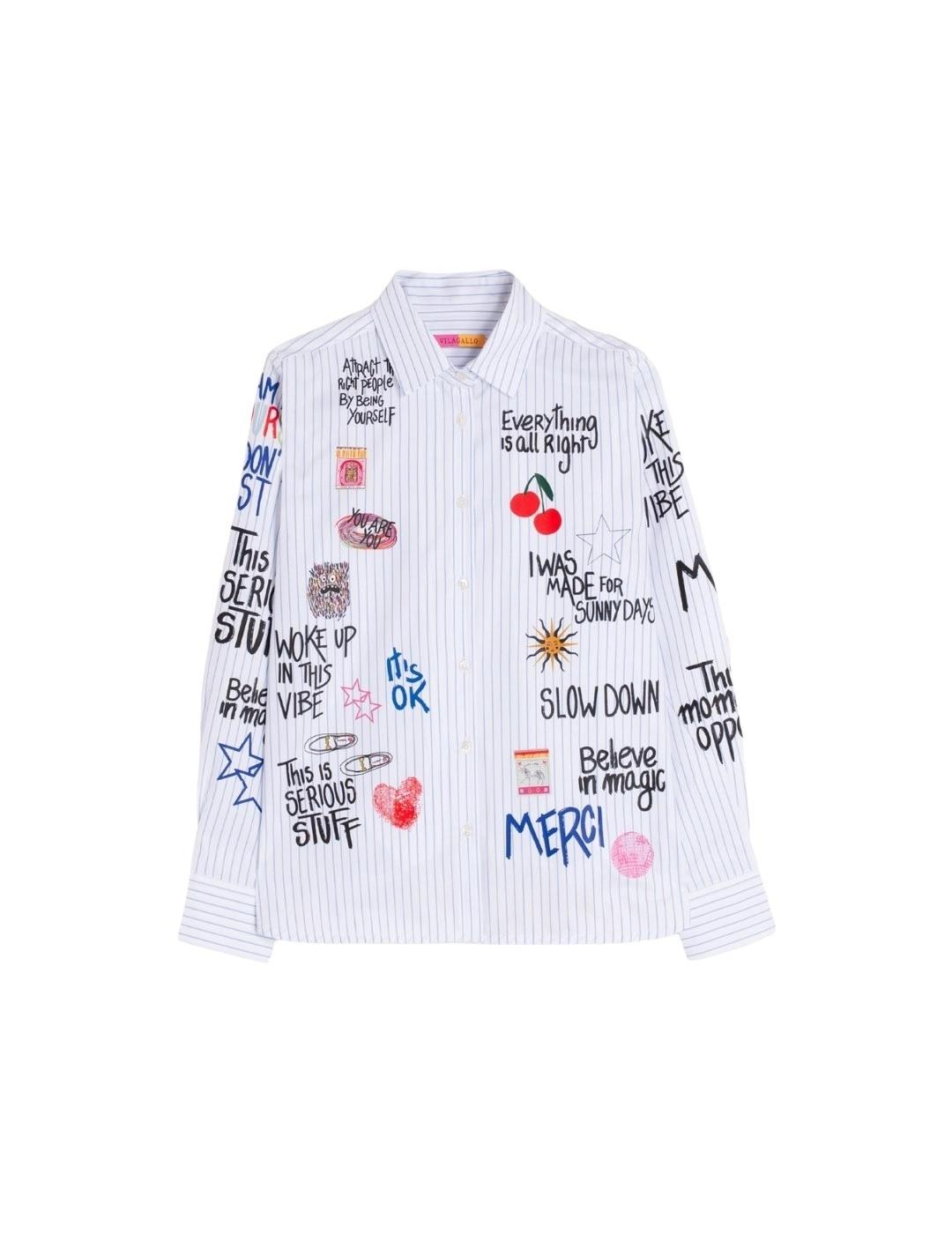 Vilagallo Camisa Isa Graffiti Blanco raya Azul cla