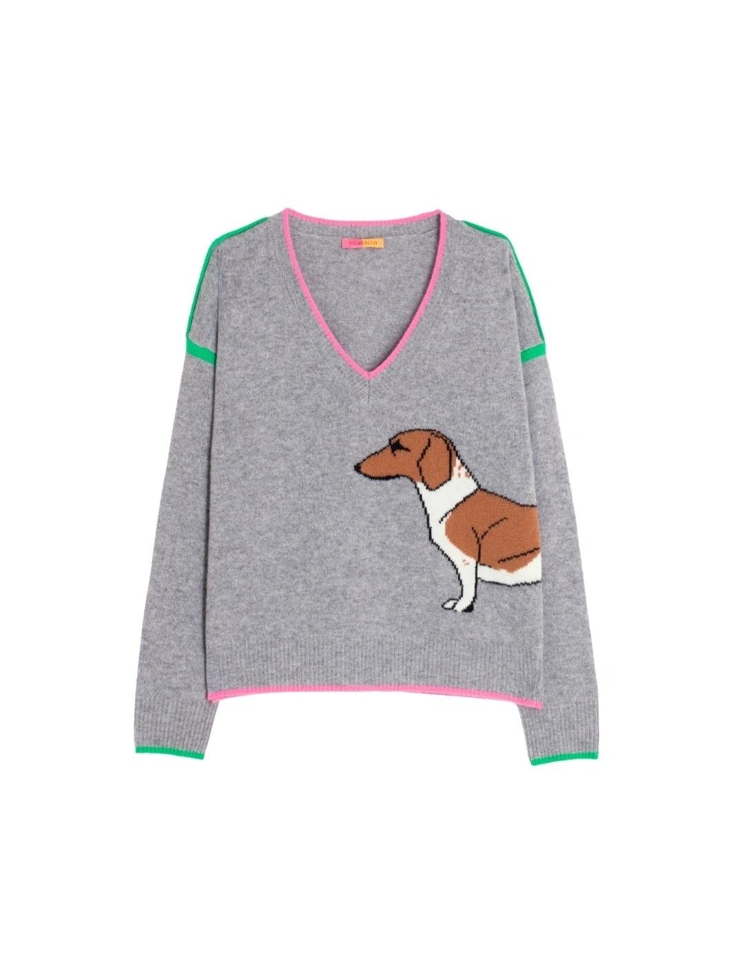 Vilagallo Jersey Intarsia Perro Salchicha Gris
