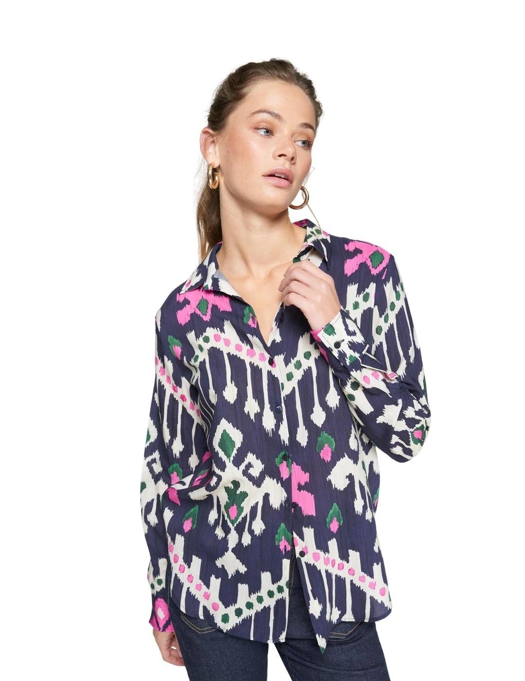 Vilagallo Camisa Gaby Ikat Azul marino Rosa
