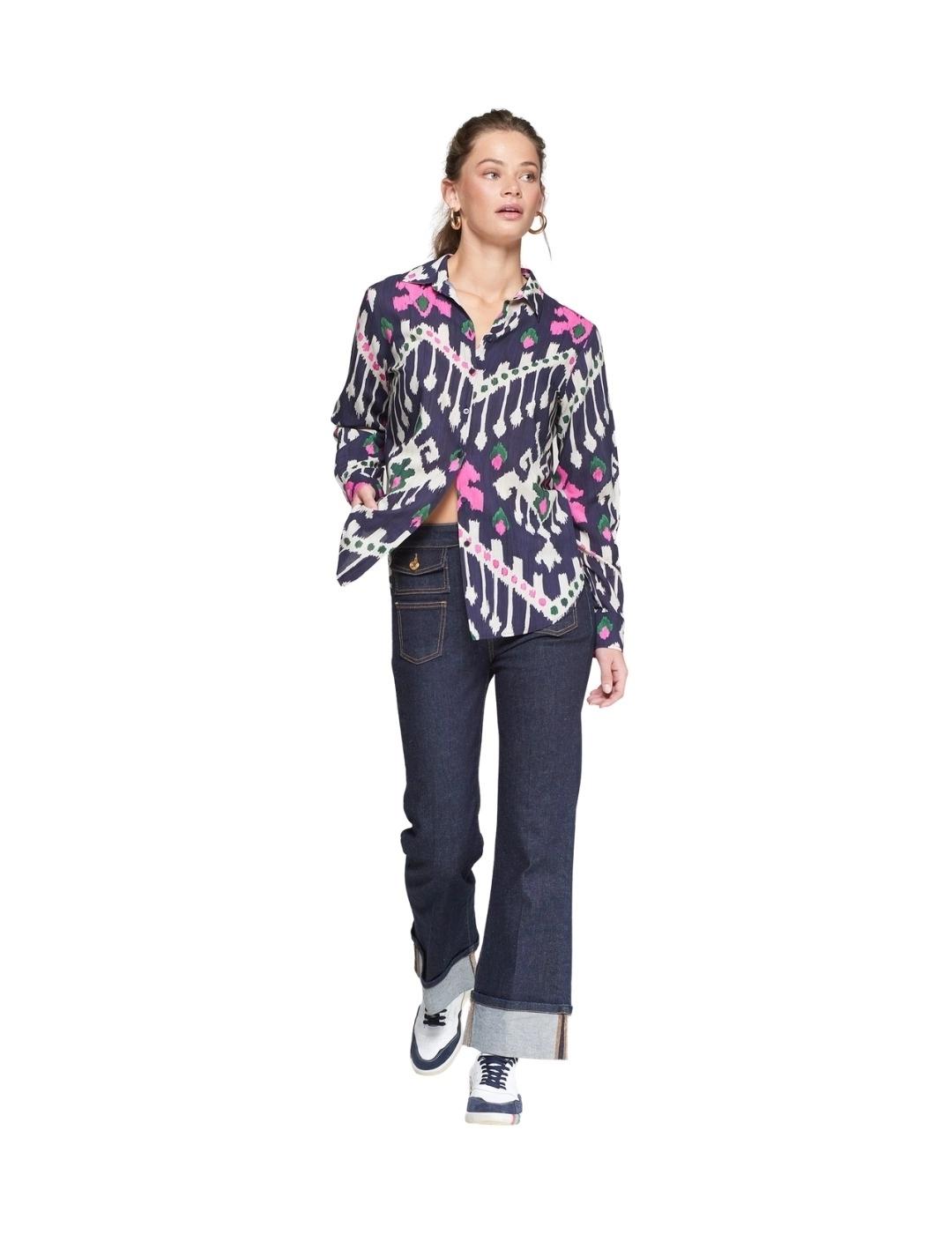 Vilagallo Camisa Gaby Ikat Azul marino Rosa