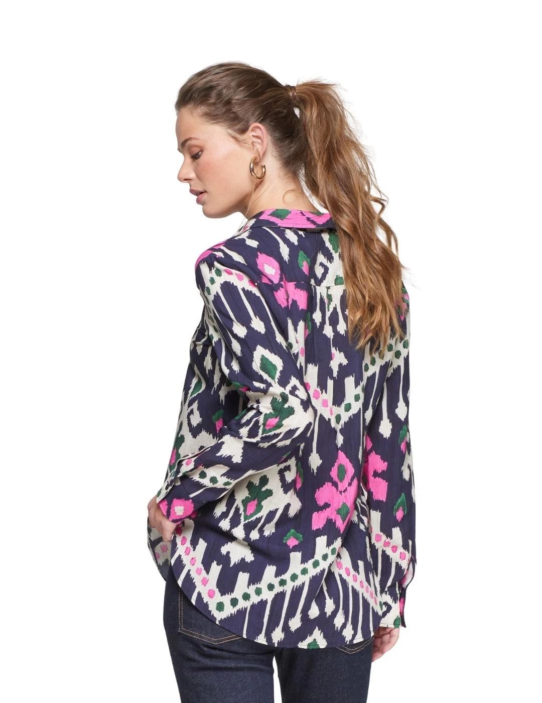 Vilagallo Camisa Gaby Ikat Azul marino Rosa