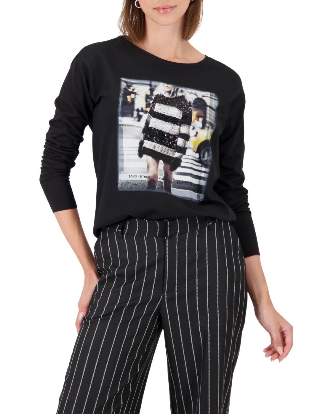 Monari Camiseta Negra estampado frontal