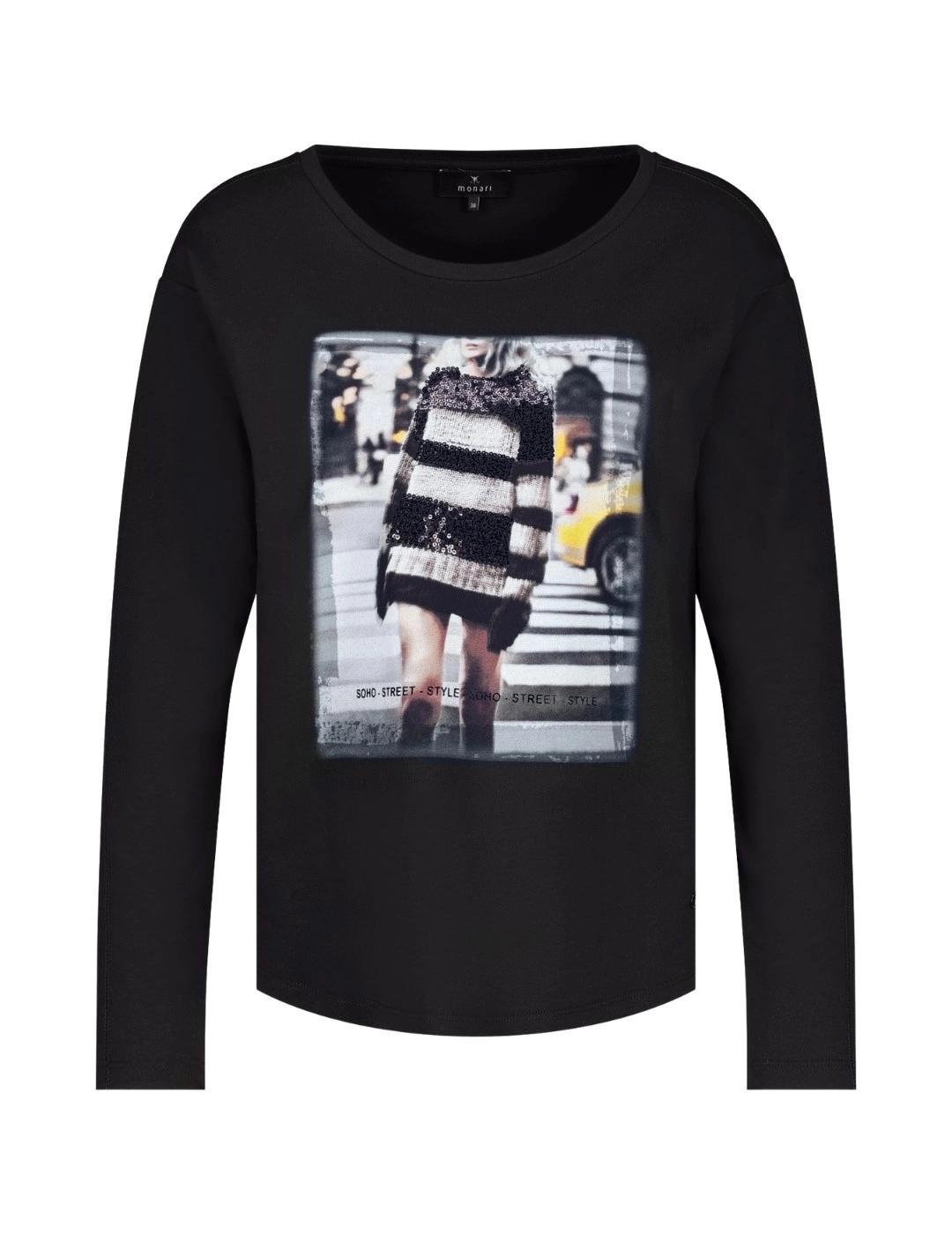 Monari Camiseta Negra estampado frontal