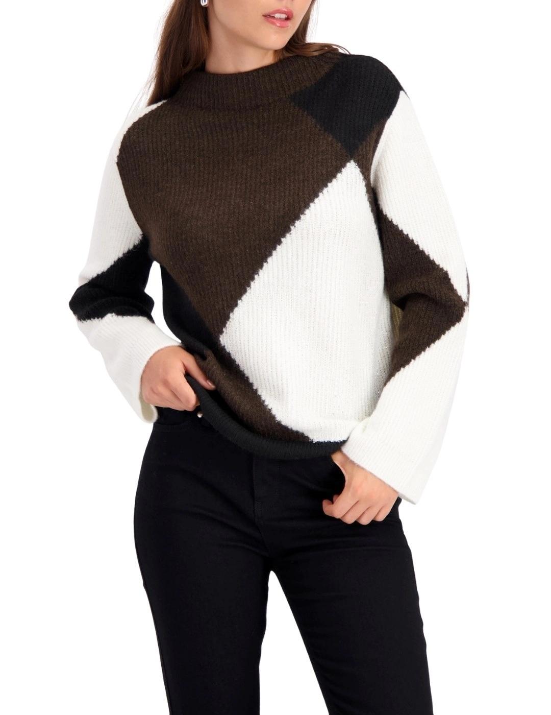 Monari Jersey tricolor Blanco, marrón y negro