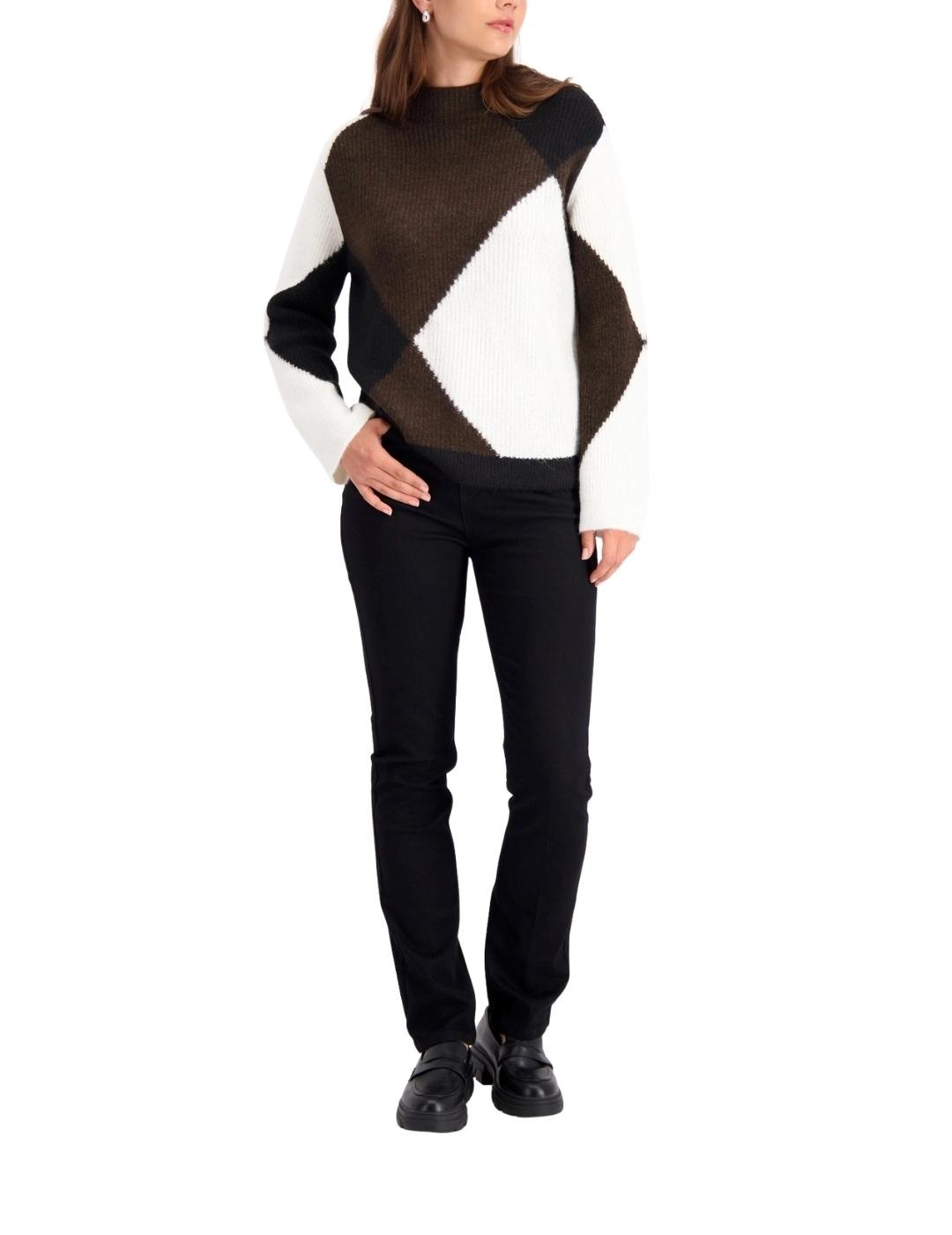 Monari Jersey tricolor Blanco, marrón y negro