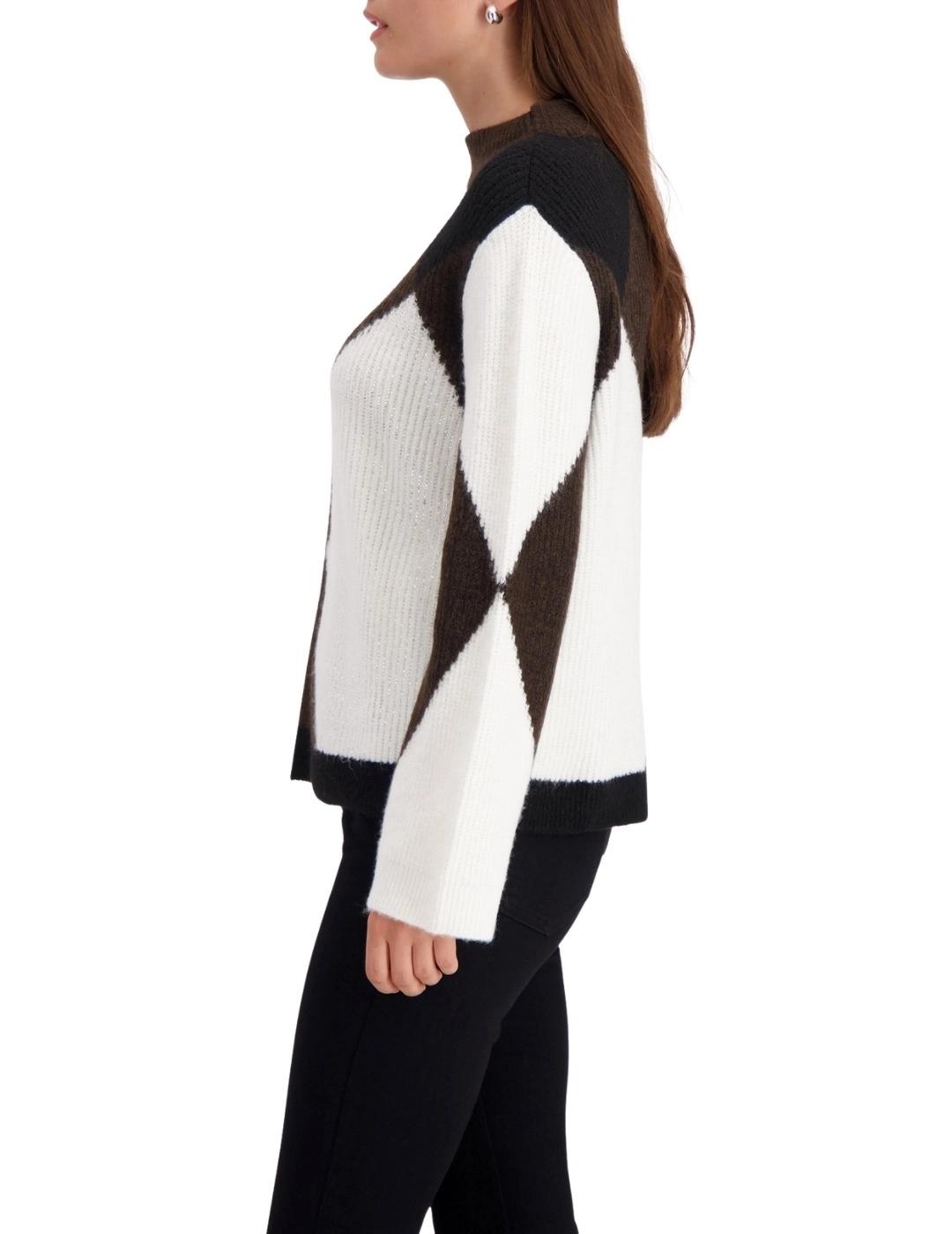Monari Jersey tricolor Blanco, marrón y negro