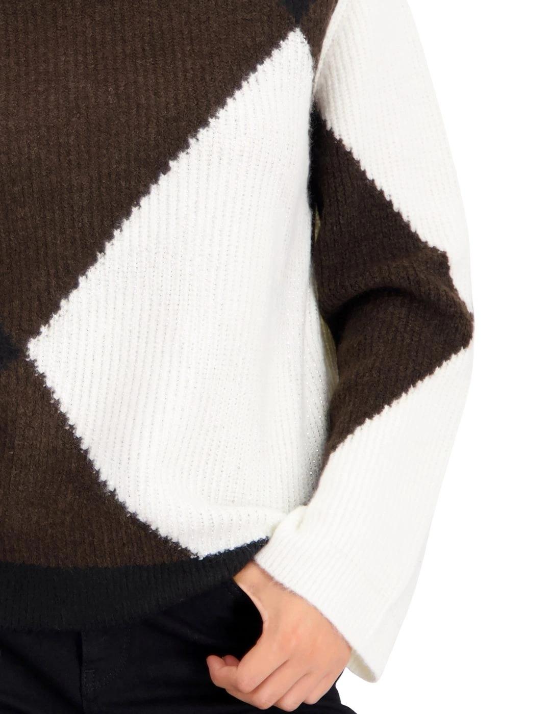 Monari Jersey tricolor Blanco, marrón y negro