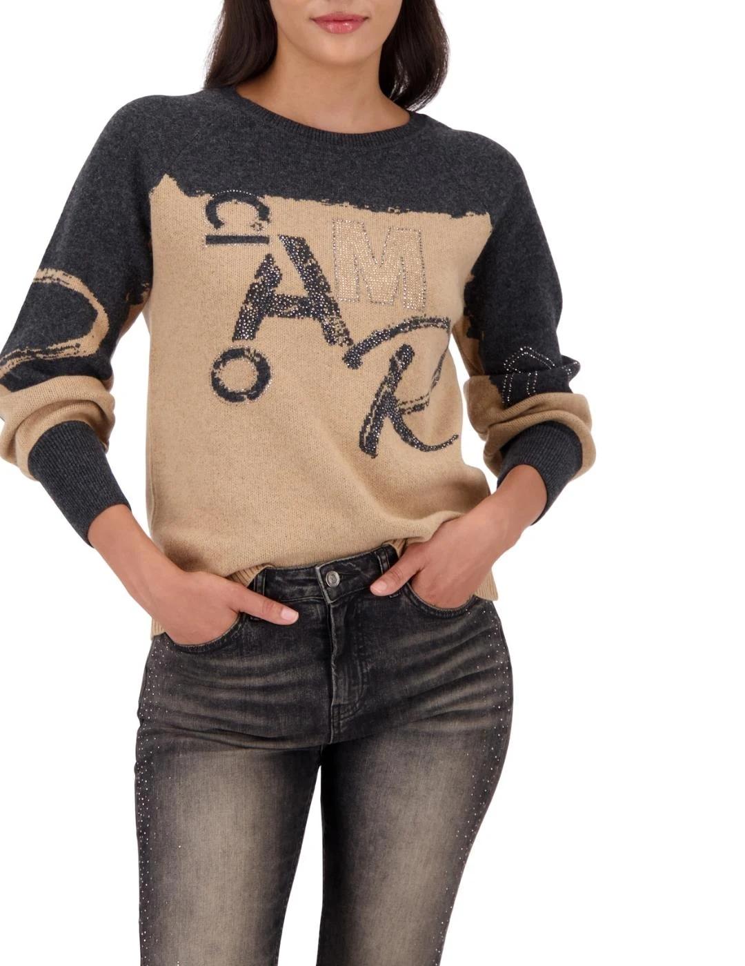 Monari Jersey Beige con detalles grises