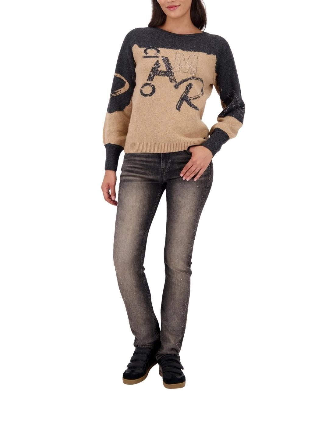 Monari Jersey Beige con detalles grises