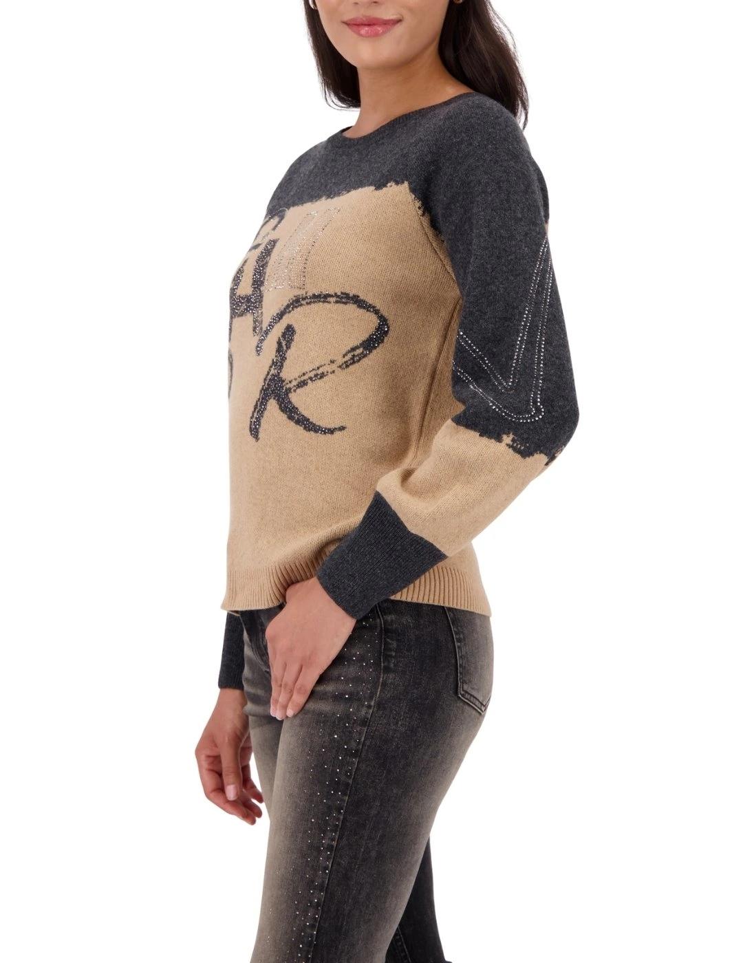 Monari Jersey Beige con detalles grises