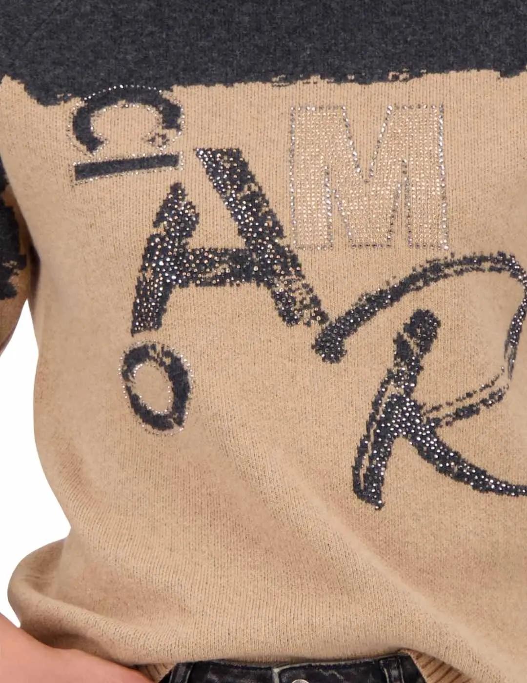 Monari Jersey Beige con detalles grises