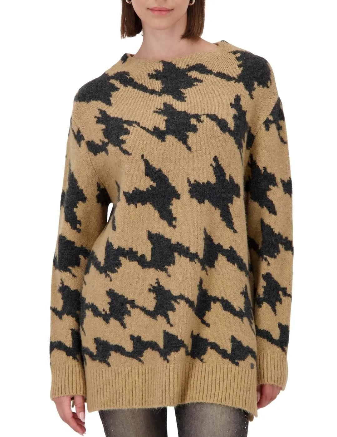 Monari Jersey Beige con patrón negro