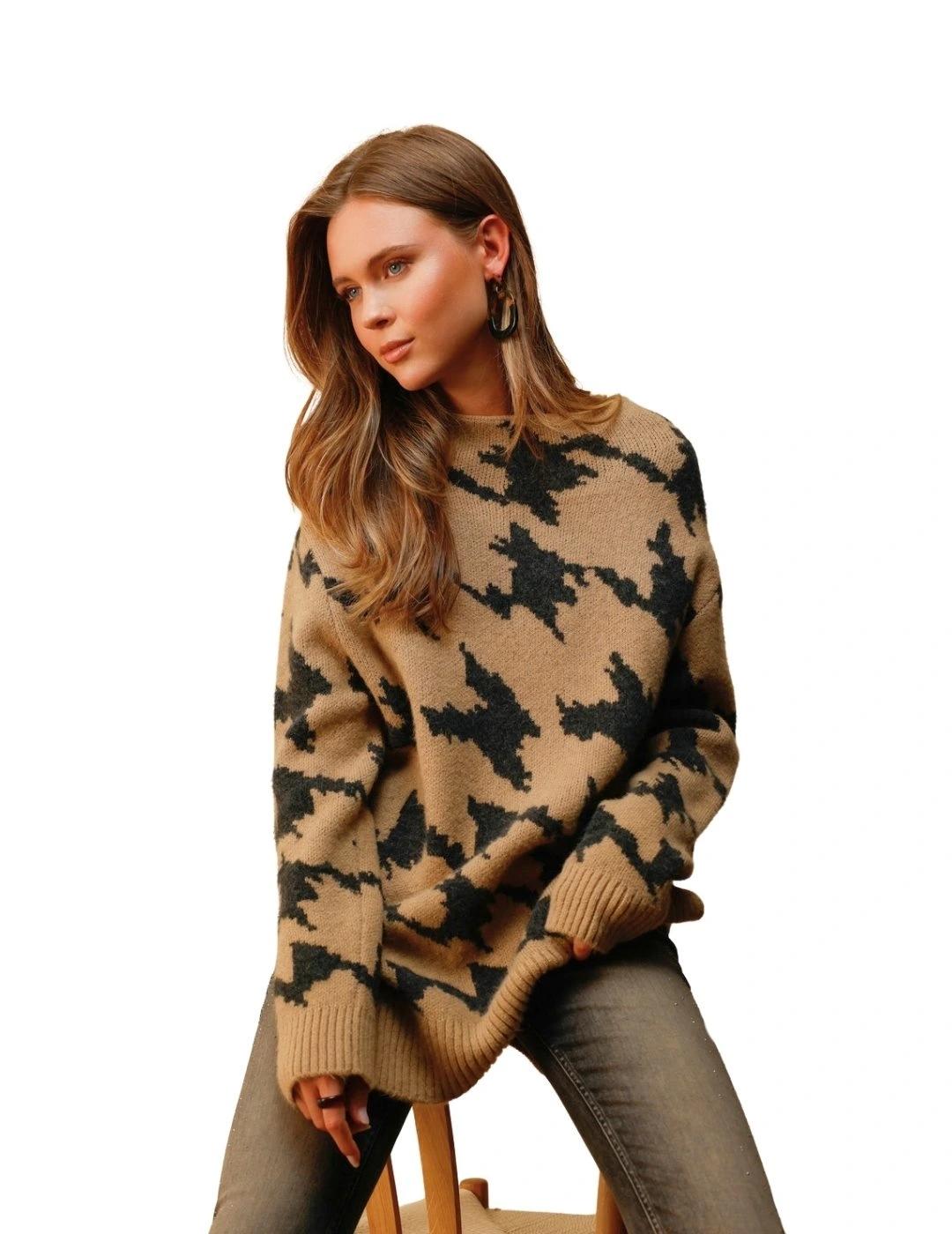 Monari Jersey Beige con patrón negro