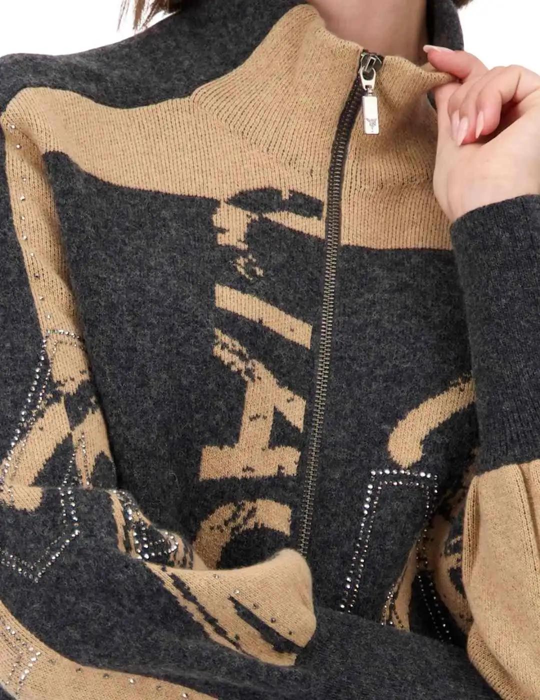 Monari Chaqueta de cuello alto Gris y beige