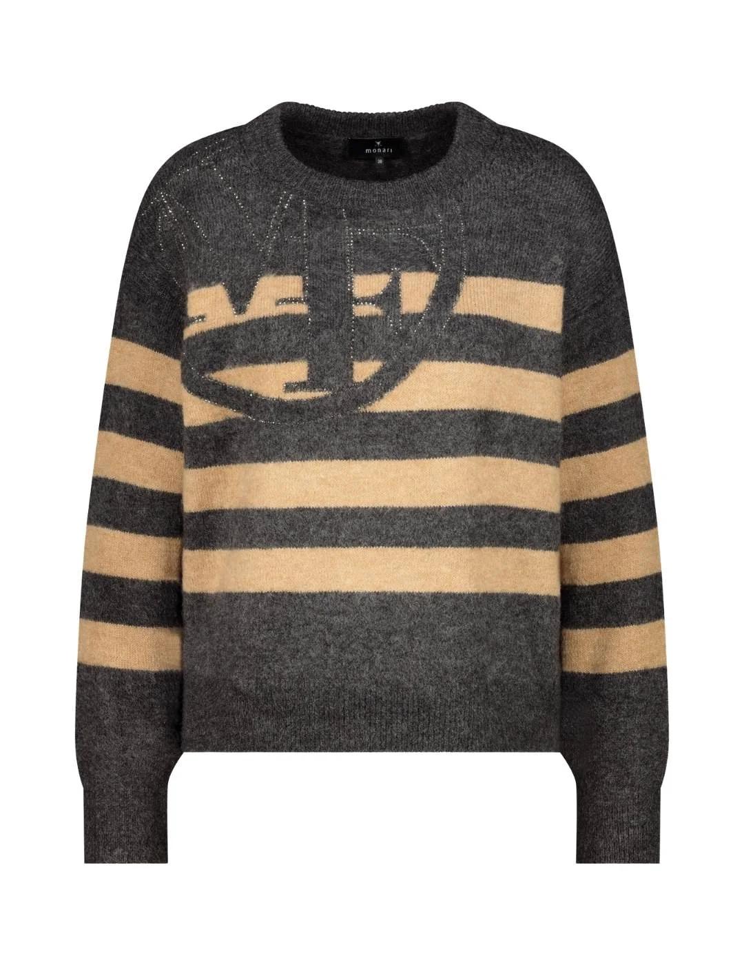 Monari Jersey de rayas Beige y gris
