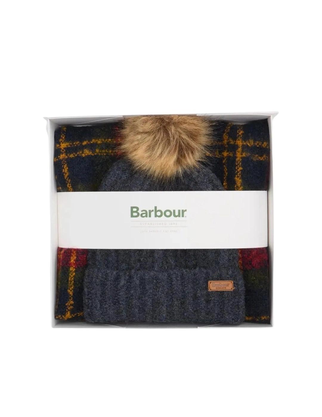 Barbour Bufanda y Gorro Saltburn Tartan rojo azul